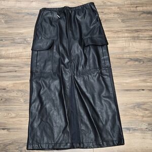 Faux Leather Cargo Midi Skirt